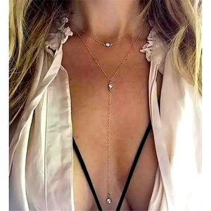 💜10/$25💜NEW 2-Layered Y Shape Drop Rhinestone Dainty Necklace